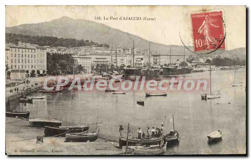 O Portuário de AJACCIO (Córsega) — vista do porto com barcos — A. Guittard, editor, Ajaccio, n° 518 - Frente
