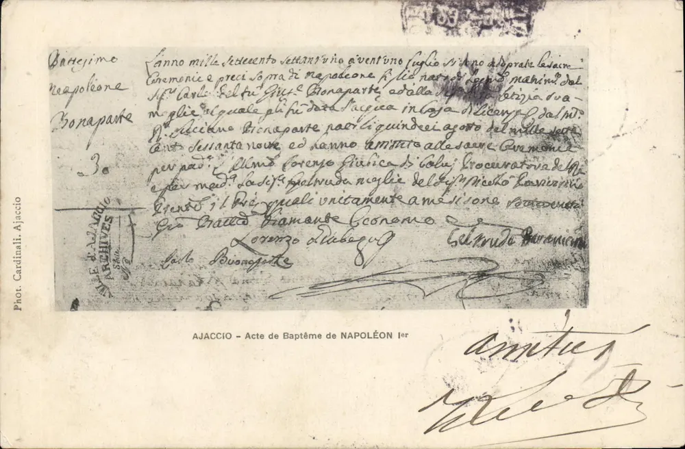 Batismo de Napoleão I — Ajaccio — Fot. Cardinali, Ajaccio - Frente