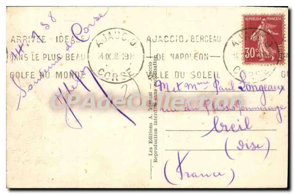 Ajaccio — Avenida do 1º Consul — Edições A. Tamisi - Verso