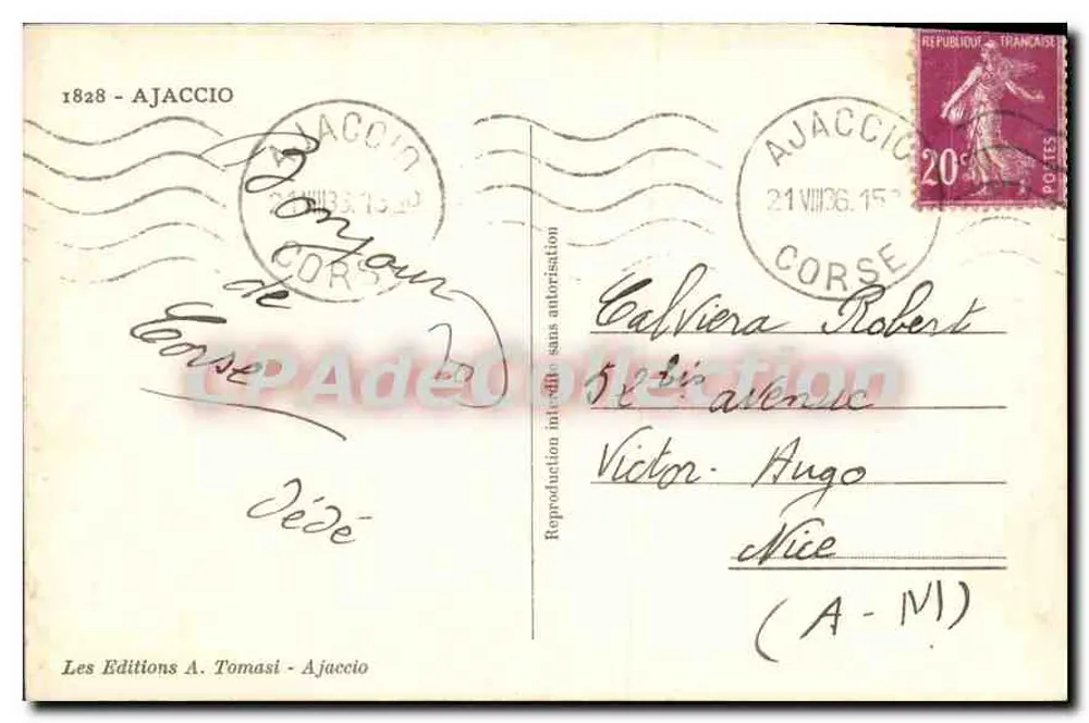 Vista de Ajaccio — Les Editions A. Tomasi — n° 1828 - Verso
