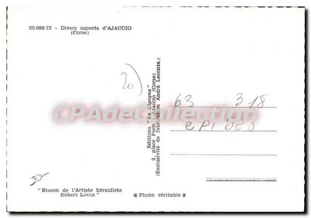 Ajaccio — Nascimento de Napoleão — Souvenir d'Ajaccio - Verso