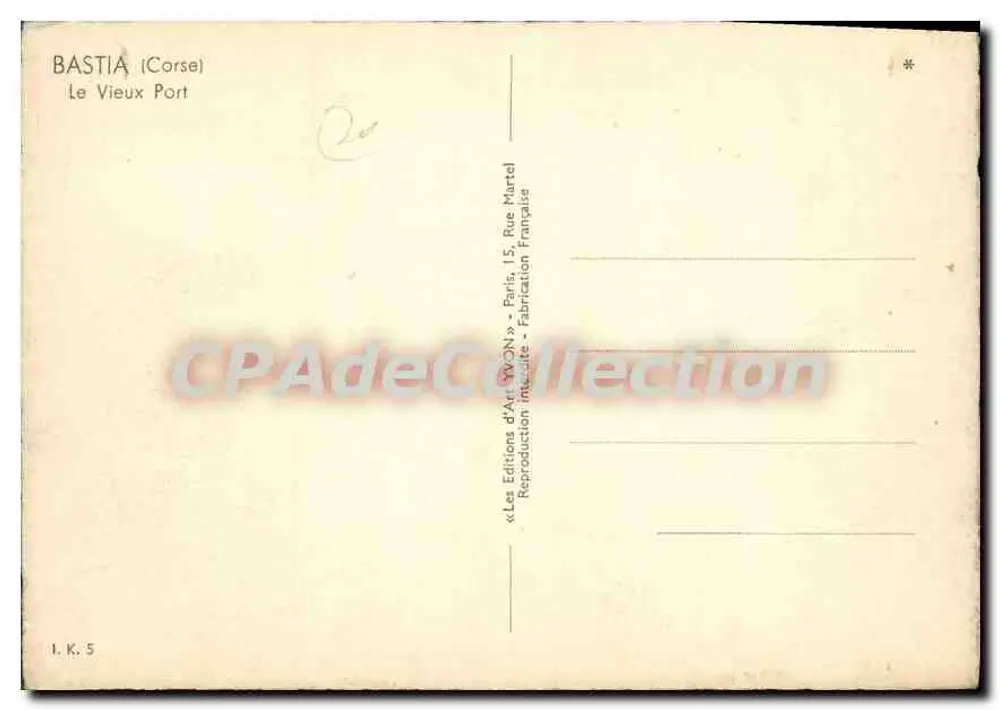 Bastia (Córsega) — O Velho Port — Les Éditions d'Art 'VWON' - Paris - Verso