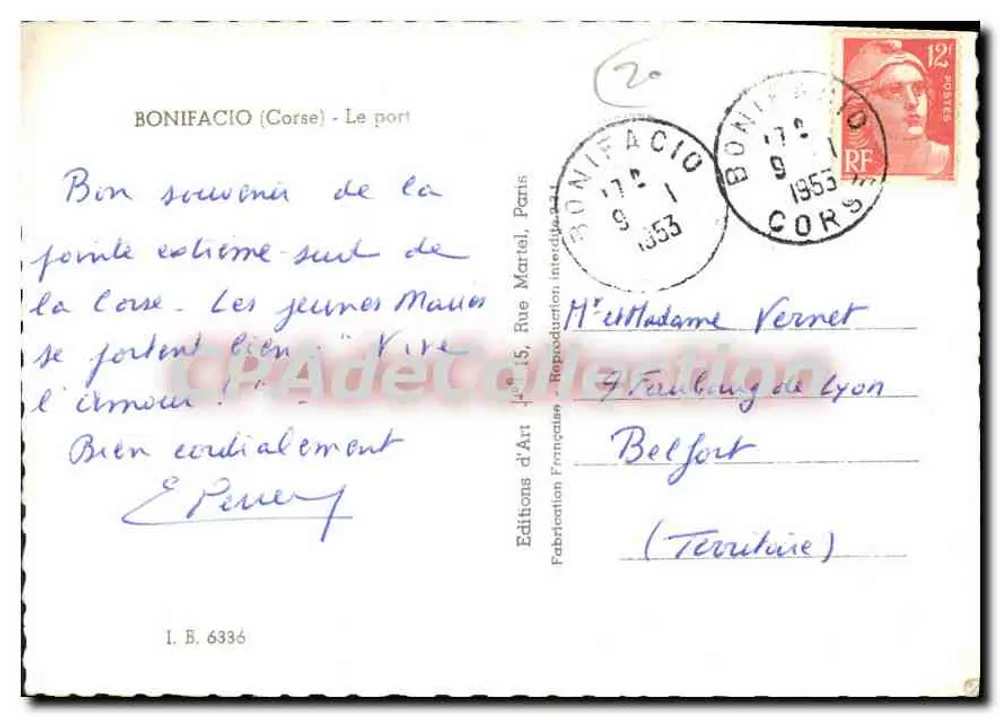 Bonifacio (Corse) - Le port — Éditions d'Art, n° I.B. 6336 - Verso