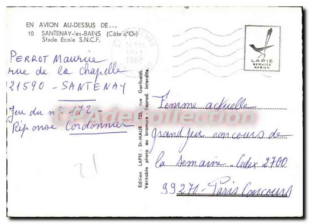 Santeny-les-Bains — Estádio Escola S.N.C.F. — Edição Lapie - Verso
