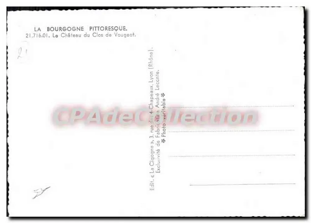 Schloss Clos de Vougeot — Burgund — Verlag La Cigogne, Nr. 21.716.01 - Rückseite