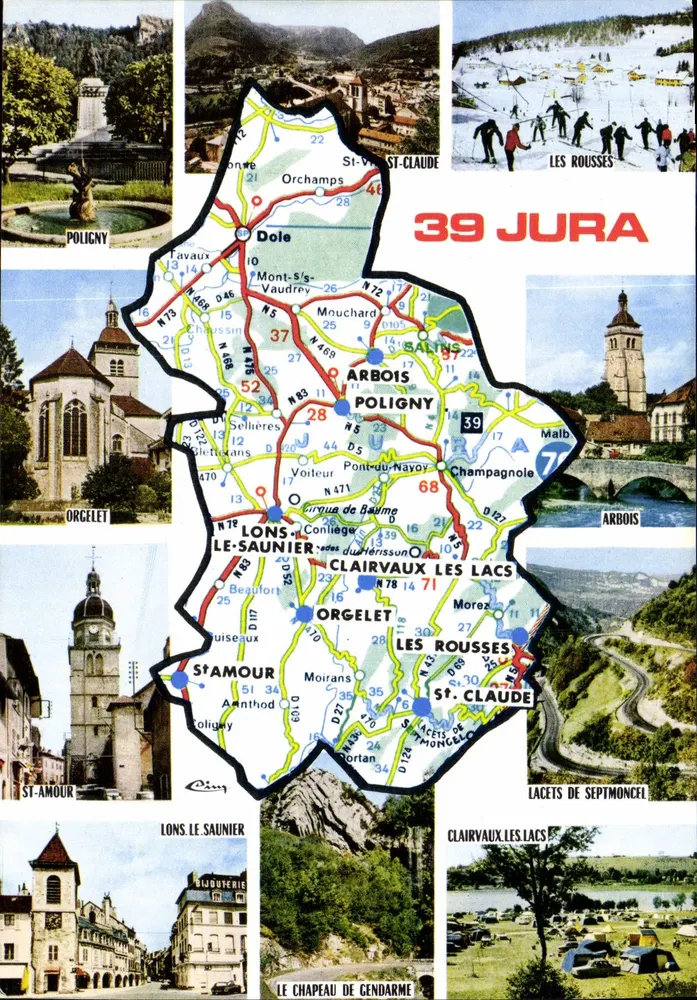 Jura — Touristische Karte mit Fotos von Orten — Verlag Combiner Drucker Macon, Nr. 989 - Vorderseite