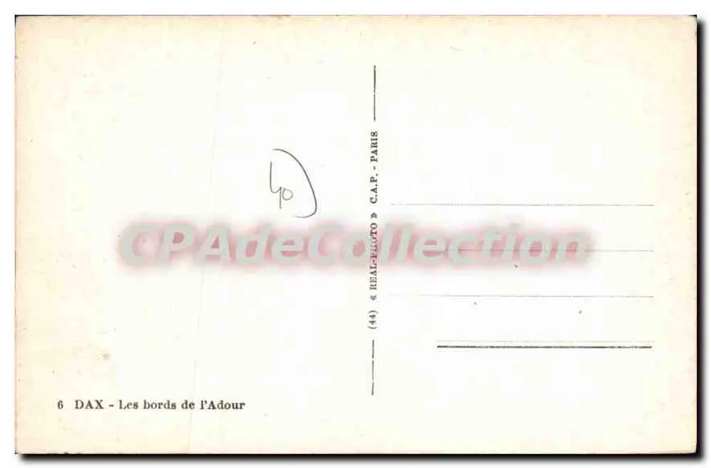 Dax - As margens do Adour — Bilhete postal antigo - Paris - Verso
