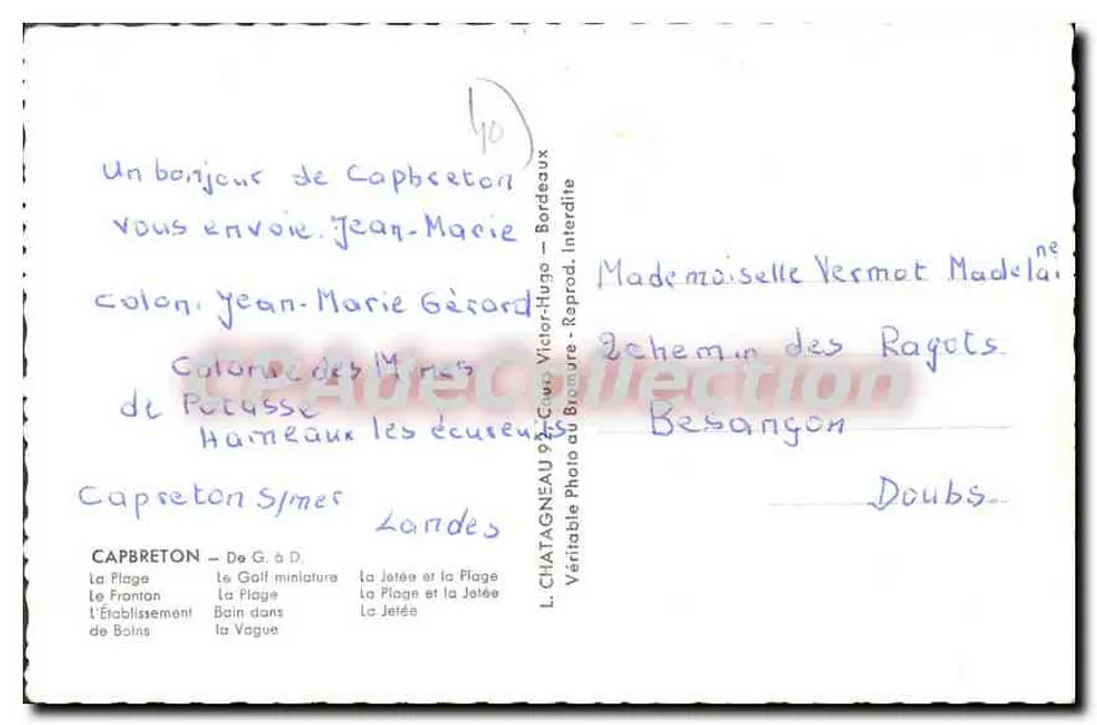 Capbreton — vista panorâmica da praia e da orla marítima — L. Chatagneau, Victor-Hugo - Verso