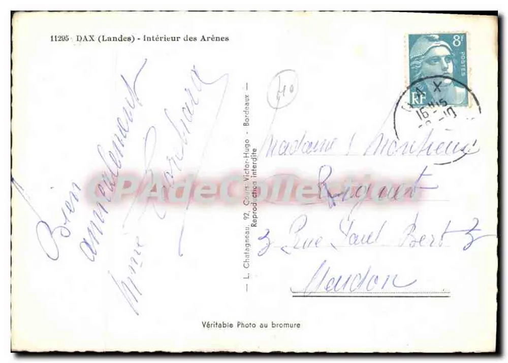 Dax (Landes) - Interior das Arênes — Foto verdadeira ao bromure, editor L. Chataigneaux, n° 11205 - Verso