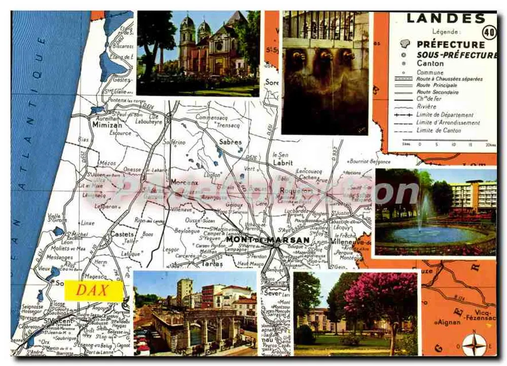 Dax — Landes — Ansichtskarte mit Karte und Fotos - Vorderseite