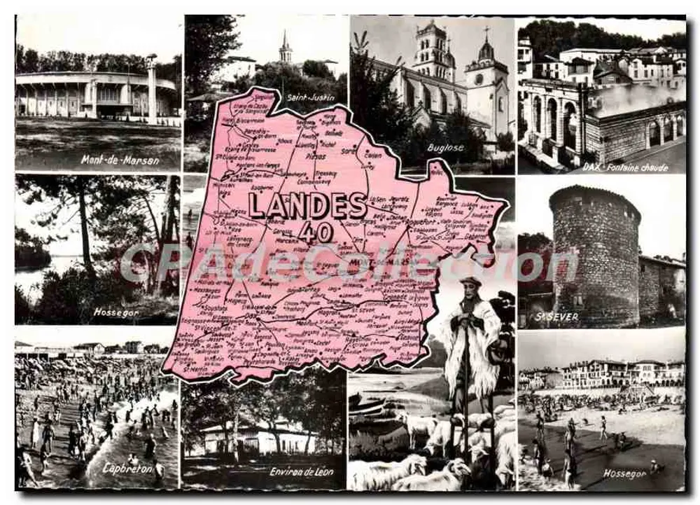 Landes 40 — Antike Ansichtskarte mit Ansicht von Mont-de-Marsan, Saint-Justin, Buglose, Dax, Hossegor, Capbreton und Umgebung von Leon — Verlag 7e C° des Arts Photomécaniques - Vorderseite