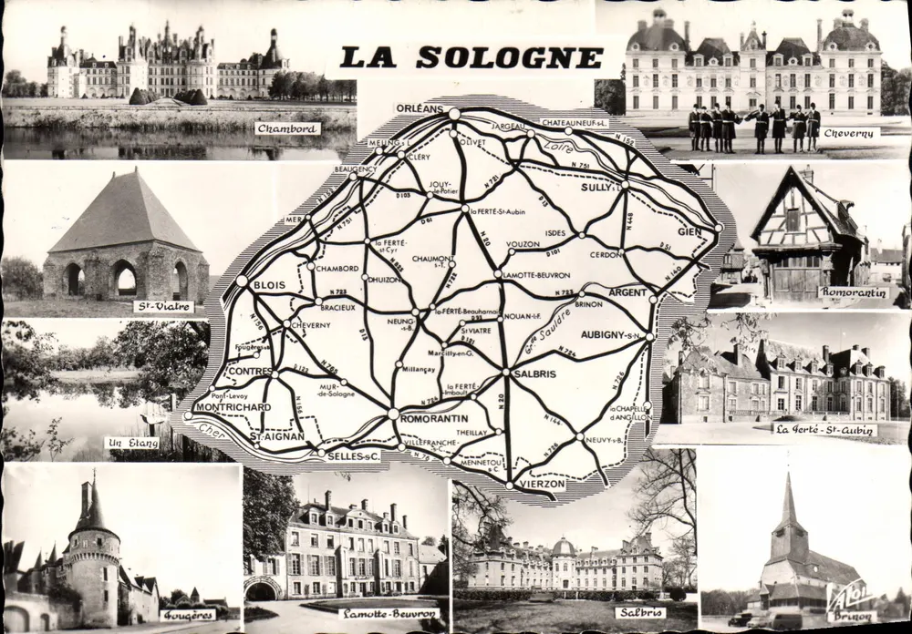 La Sologne — Karta pocztowa turystyczna z mapą i zdjęciami — Wydawnictwo Valoïe, Blois - Awers