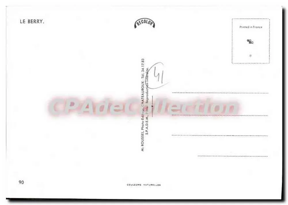 Das Berry — illustrierte Postkarte — Verleger Mr. ROUSSEL, Châteauroux - Rückseite