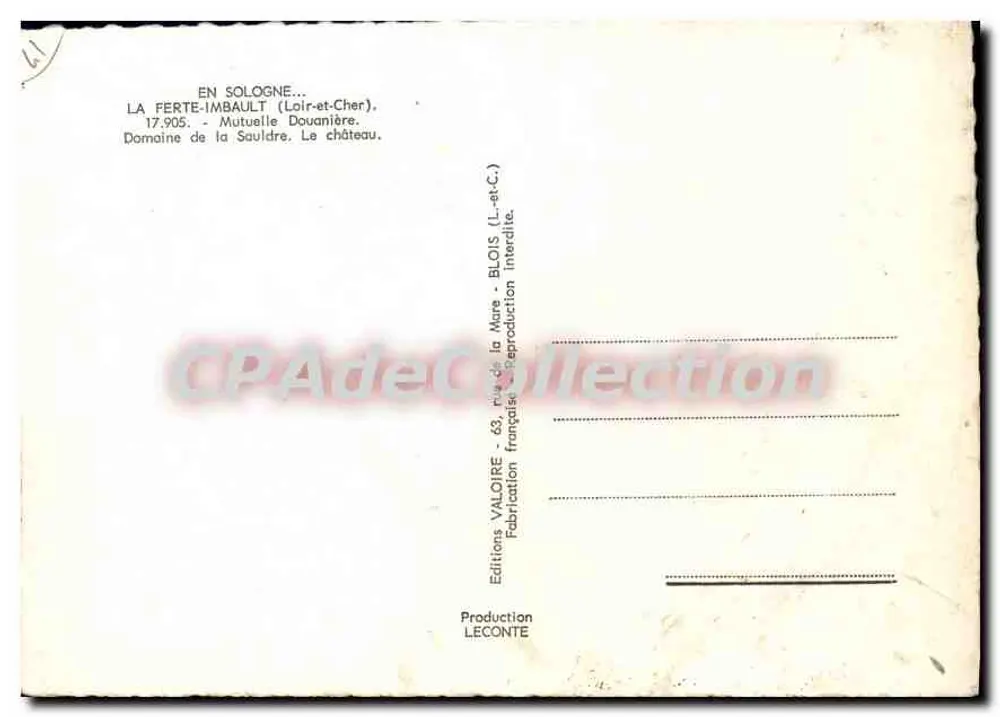 Castelo de La Ferté-Imbault — Loir-et-Cher — Éditions Valoire - Verso