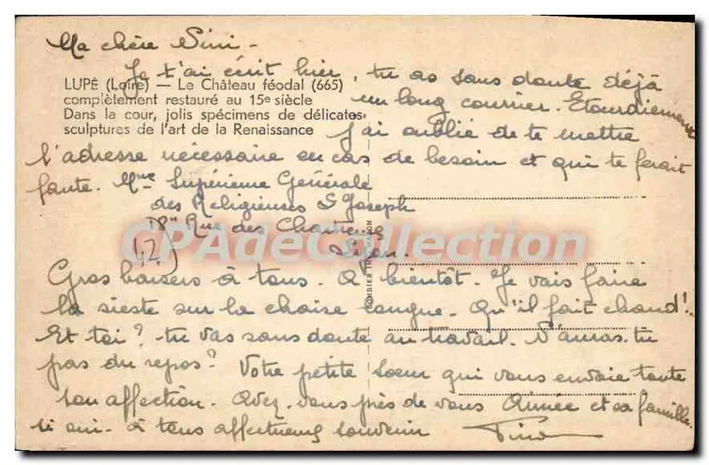 Lupé (Loire) — O Castelo Feudal (665) — totalmente restaurado no século XV — editor Clance - Verso