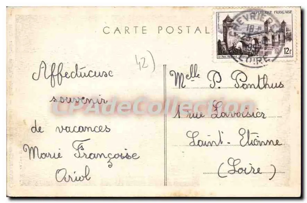 Chevrières-en-Forez (Loire) — Eingang zur Kirche — Kleine Tür — Combière Imp. Macon - Rückseite