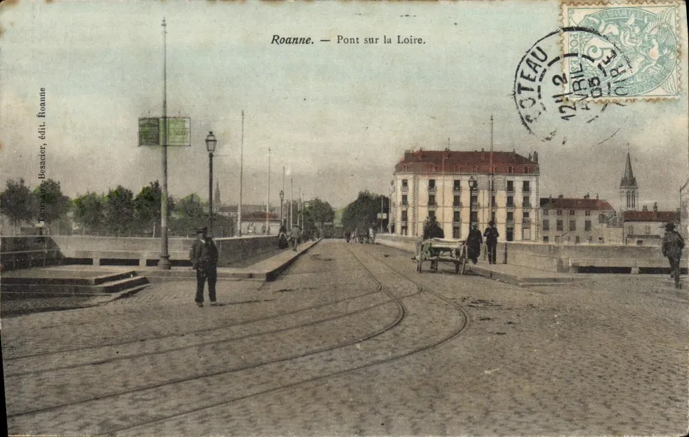 Roanne — Ponte sobre a Loire — editor Besacier, Roanne - Frente