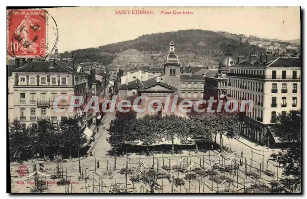 Saint-Étienne - Praça Gambetta — vista panorâmica com editor 'Maison d'Art et d'Histoire' e carimbo de 10c - Frente