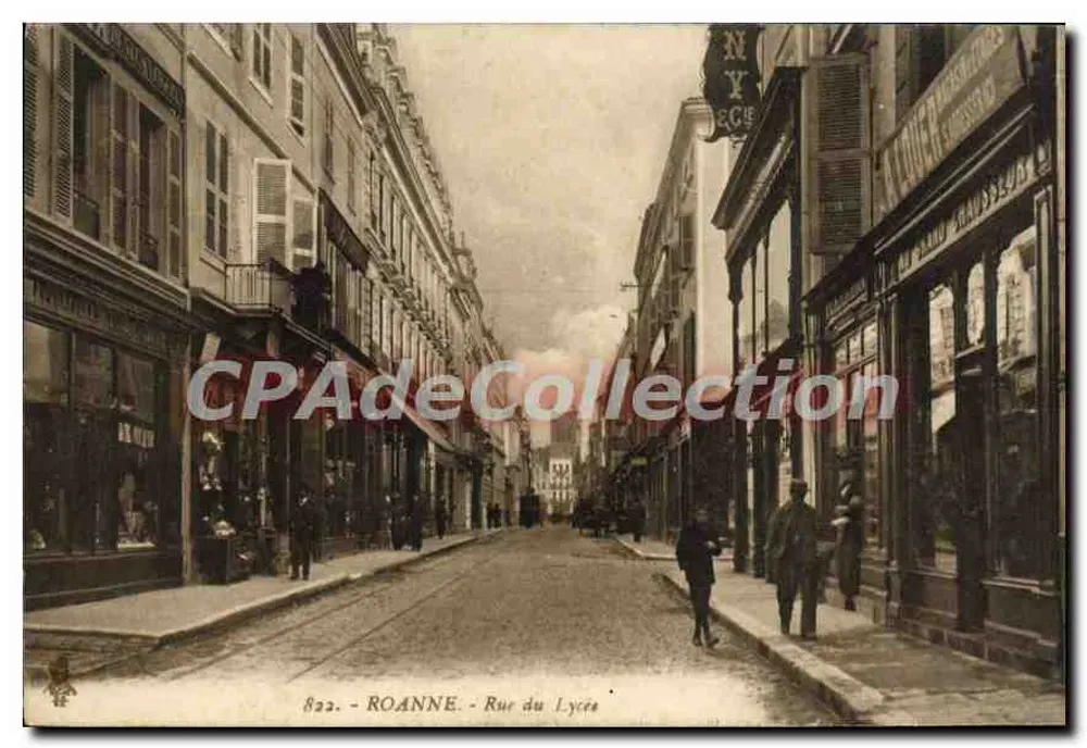 Roanne - Rue du Lycée — Bilhete postal antigo de Coleção, n° 823 - Frente