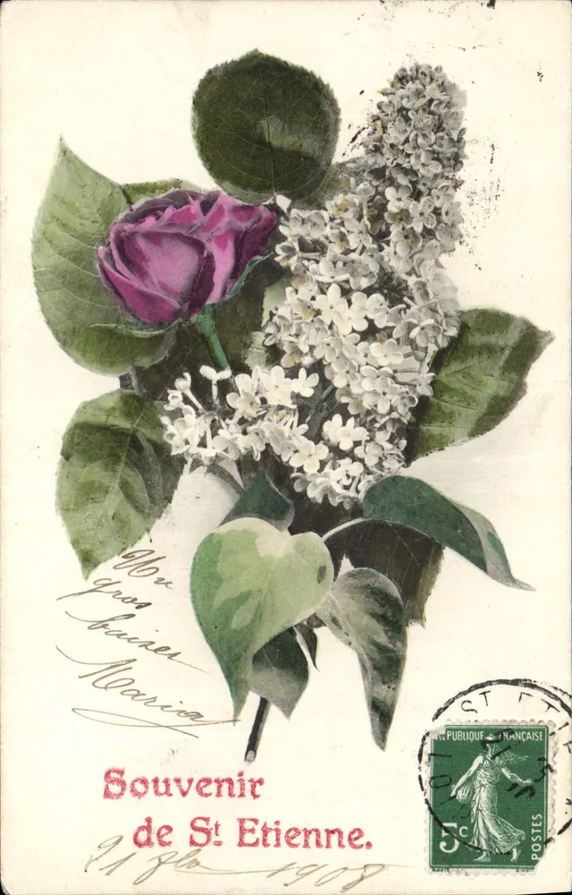 Arranjo de lilás e rosa — Lembrança de Saint-Étienne — A.S. Série 616 No. 11 - Frente