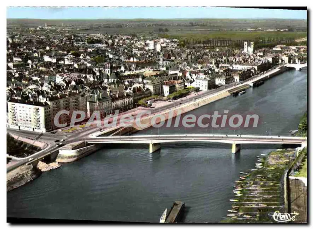 Chalon-sur-Saône — Luftbild des Saône-Ufers — Vintage Postcard/Antike Ansichtskarte - Vorderseite