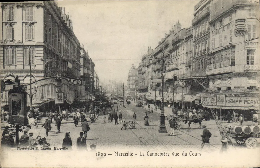 Marseille - Blick auf La Cannebière vom Cours — Phototypie E. Lacour Marseille, n°1809 - Vorderseite
