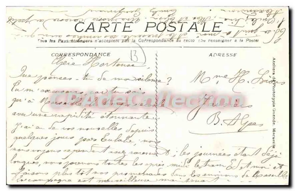 MARSEILLE - A Fontaine Estrangin — n°99 — editor não identificado - Verso