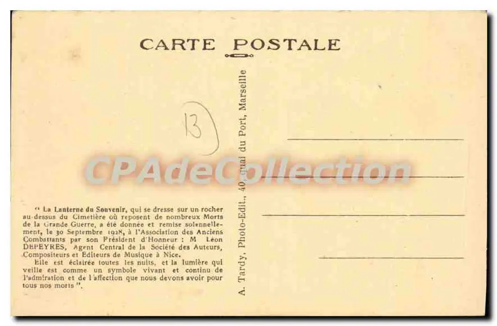 Les Pennes Mirabeau — Die Laterne des Gedenkens — Tardy - Rückseite