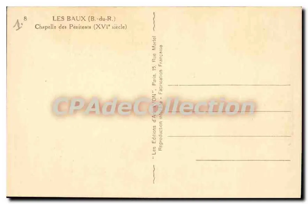 Les Baux (B.-du-R.) — Kapelle der Bußlinge (16. Jahrhundert) — Éditions d'Arvyon, Paris - Rückseite
