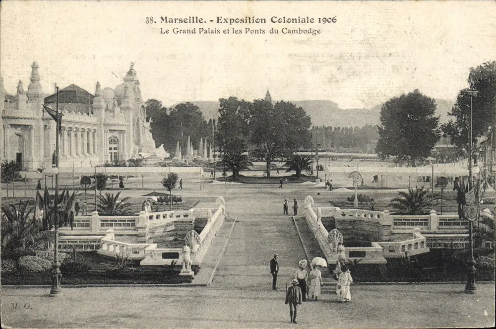 Marseille - Kolonialausstellung 1906 — Das Große Palais und die Brücken von Kambodscha — Verleger M.O. - Vorderseite