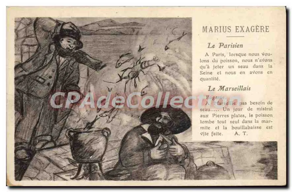 O Parisiense e O Marseillais — Marius Exagère — Carta postal - Frente