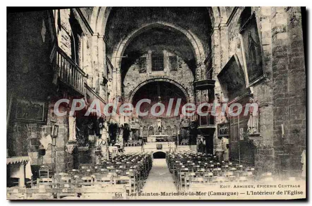 Les Saintes-Maries-de-la-Mer (Camargue) — Innenansicht der Kirche — Edit. Armieux, Épicerie Centrale - Vorderseite