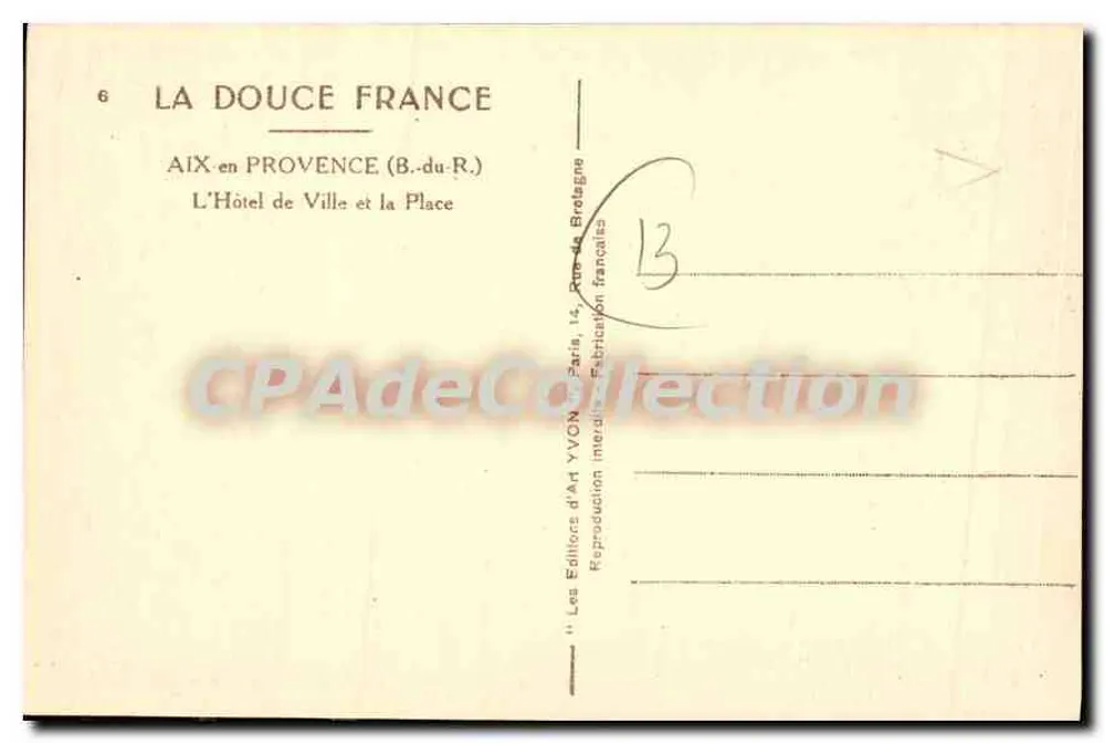 Aix-en-Provence — Das Rathaus und der Platz — Éditions d'Art Yvon, Paris - Rückseite