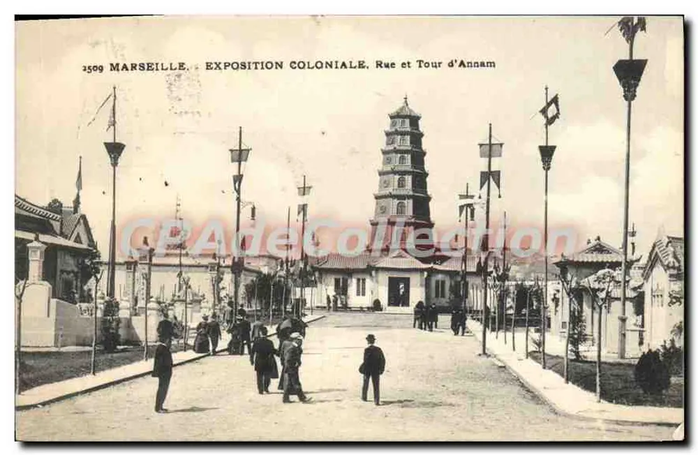 Marselha — Exposição Colonial, Rua e Torre de Annam — Bilhete postal antigo de Collection - Frente