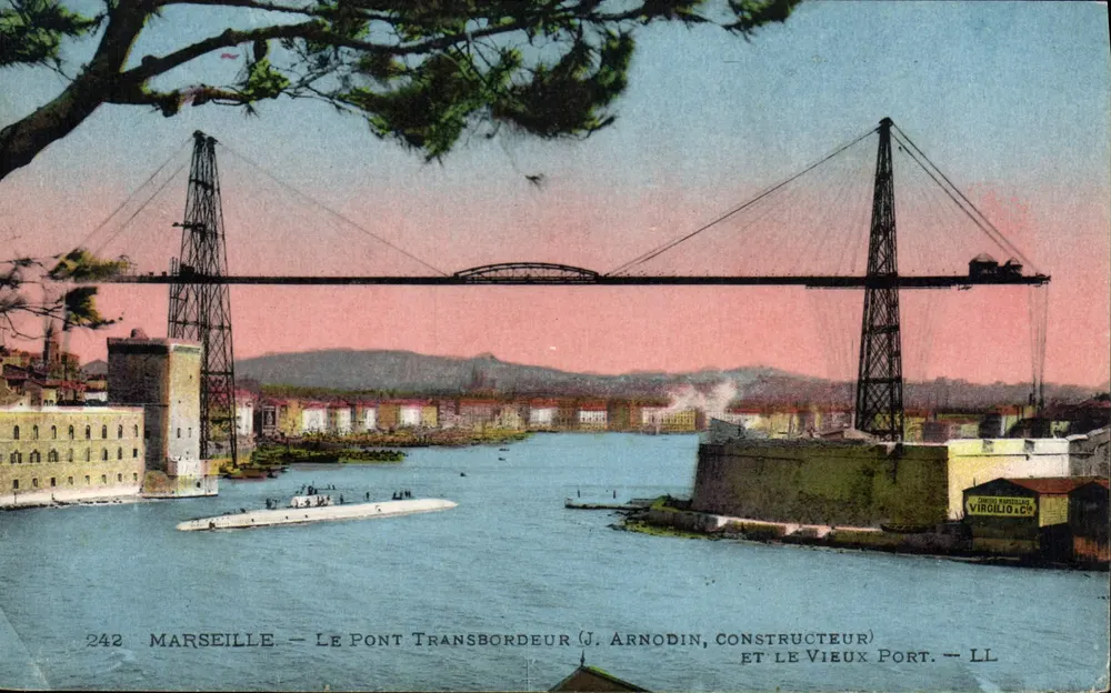 Marseille — Der Transbordeur (J. Arnodin, Bauherr) und der Vieux Port - Vorderseite