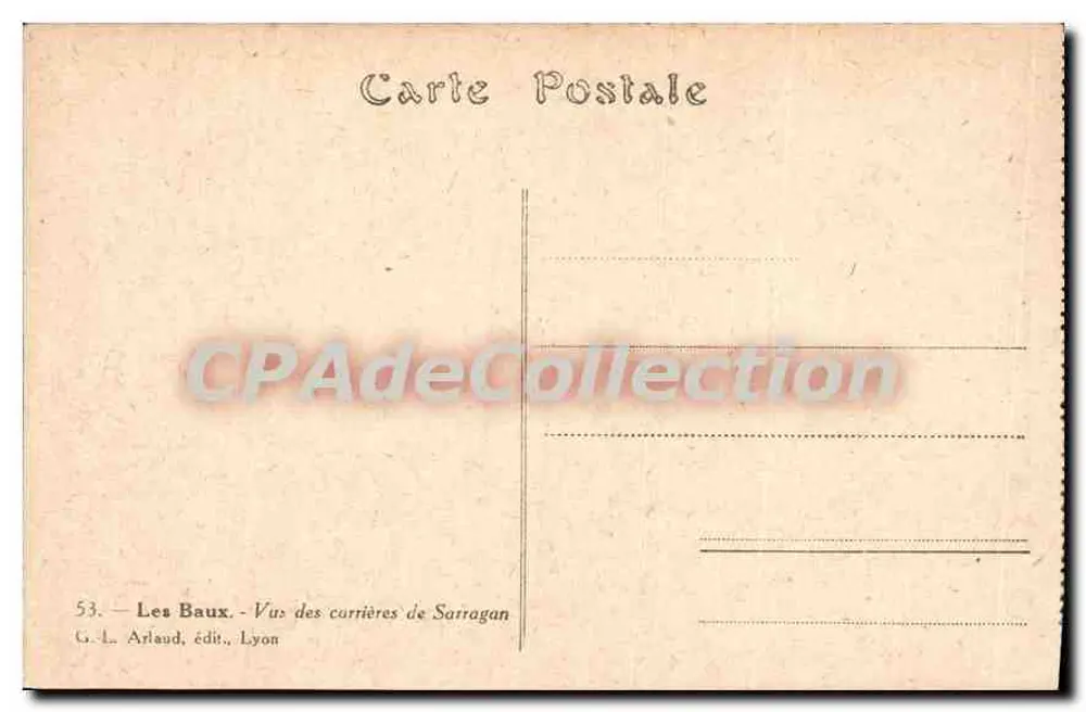 Les Baux — Vista de las canteras de Sarragan — G. L. Arlaud, editor, Lyon - Reverso