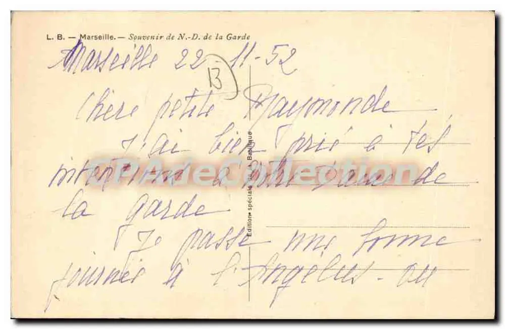 Marselha — Lembrança da Nossa Senhora da Guarda — Edição especial L.B. — 1931 - Verso
