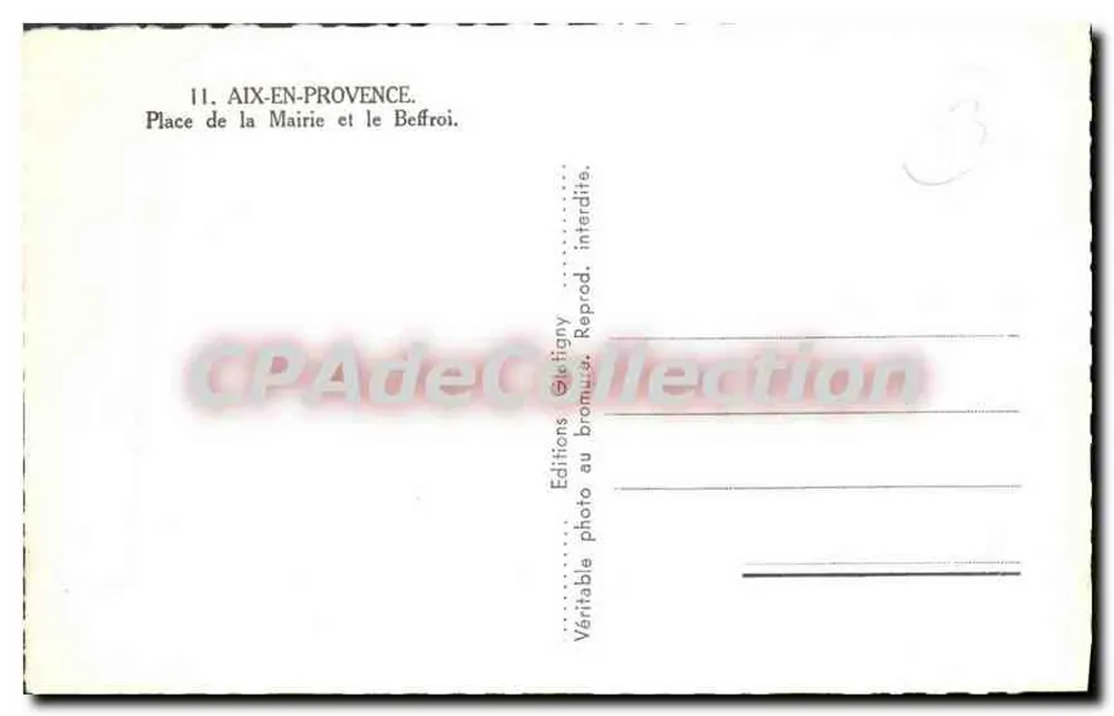 Aix-en-Provence — Place de la Mairie und der Glockenturm — Éditions Deligny - Rückseite
