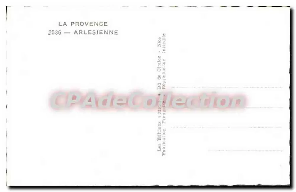Mulher em traje provençal — Arlesienne — Éditions de la Provence, n° 2536 - Verso