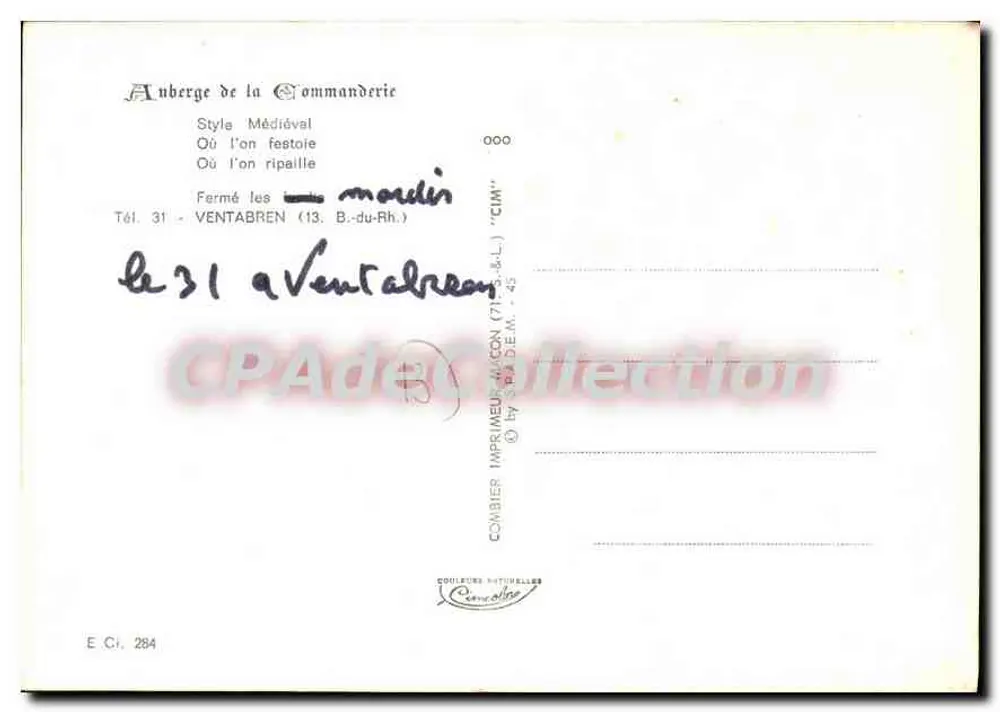 Gasthof der Kommanderie — Mittelalterlicher Stil — Verlag Combier, Nr. 284 - Rückseite