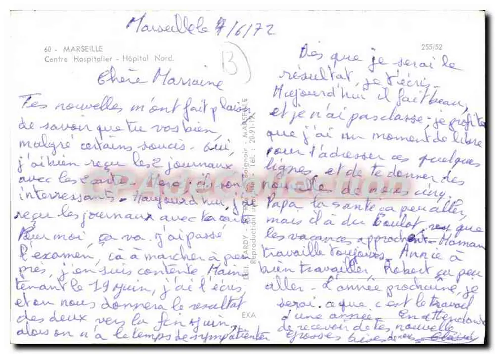 Marseille - Nordkrankenhaus — Krankenhauszentrum — Verlag ARDY, n° 255/52 - Rückseite