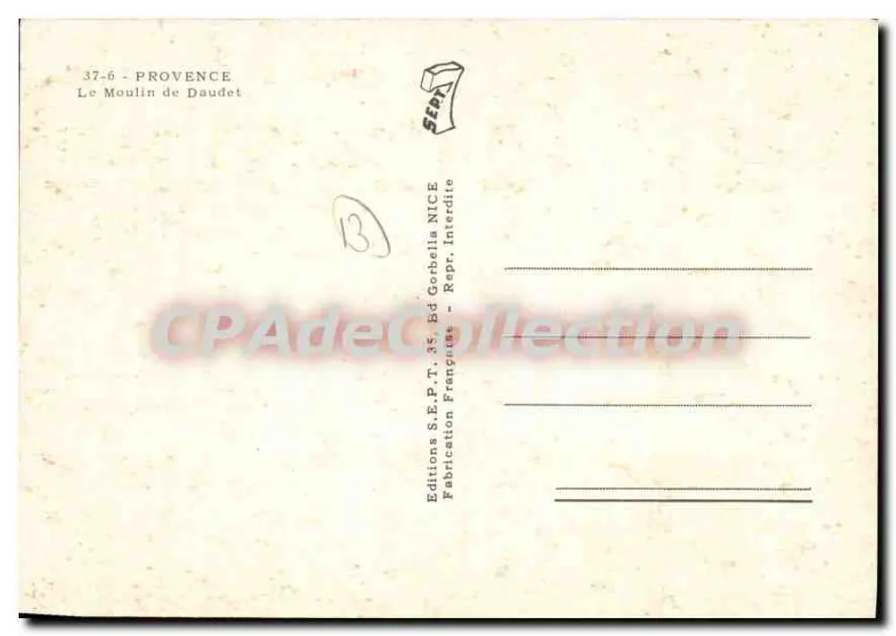 O Moulin de Daudet — Provence — Éditions S.F.P.T. Nice - Verso