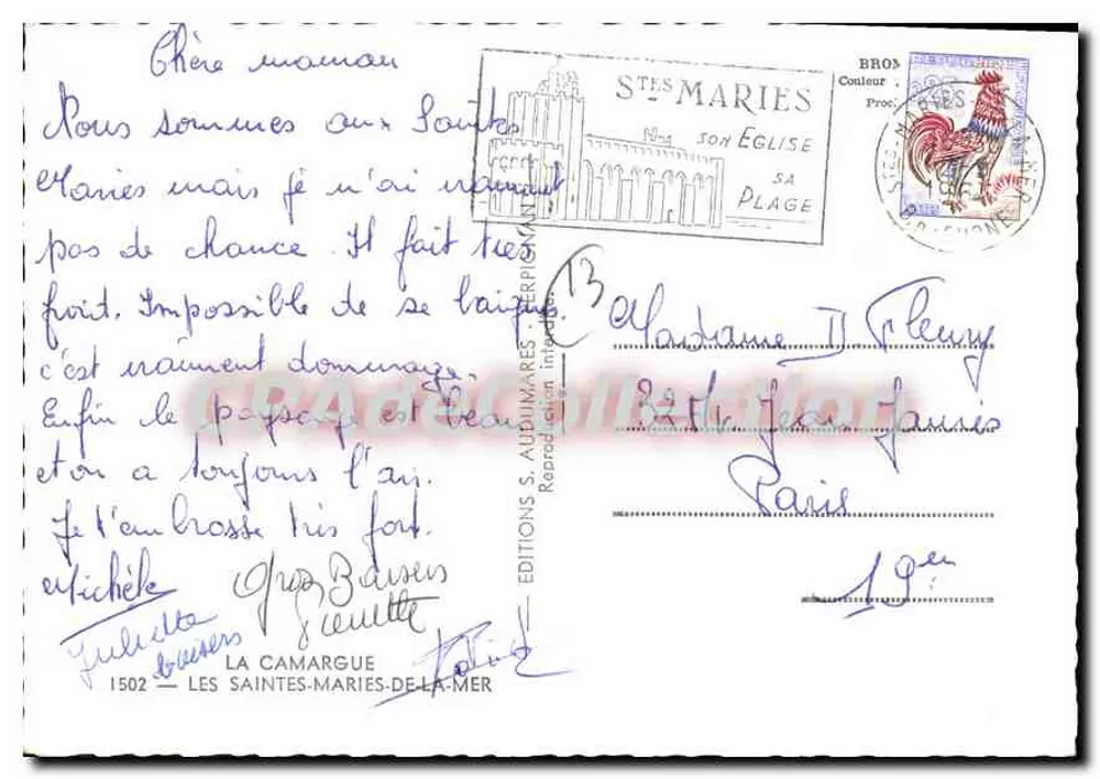 Les Saintes-Maries-de-la-Mer — vista aérea e cavaleiros — Éditions S. Audimares - Verso