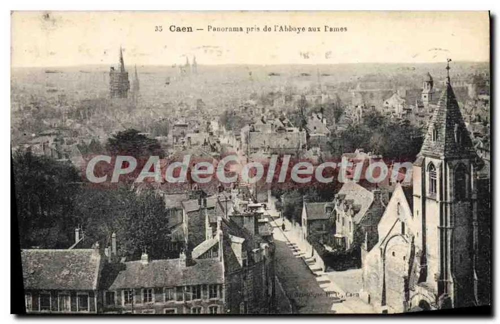 Caen — Panorama tirado da Abadia das Damas — Editor: Sociedade Anônima H. L. Caca - Frente