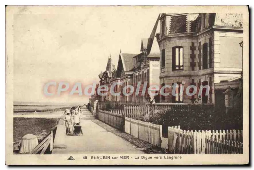 St-AUBIN-sur-MER — A Digue em direção a Langrune — Bilhete postal antigo n°40 - Frente
