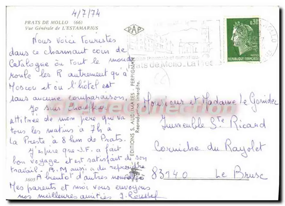 Prats-de-Mollo — Vista Geral do Estamarius — Edições S. Audimanes - Verso