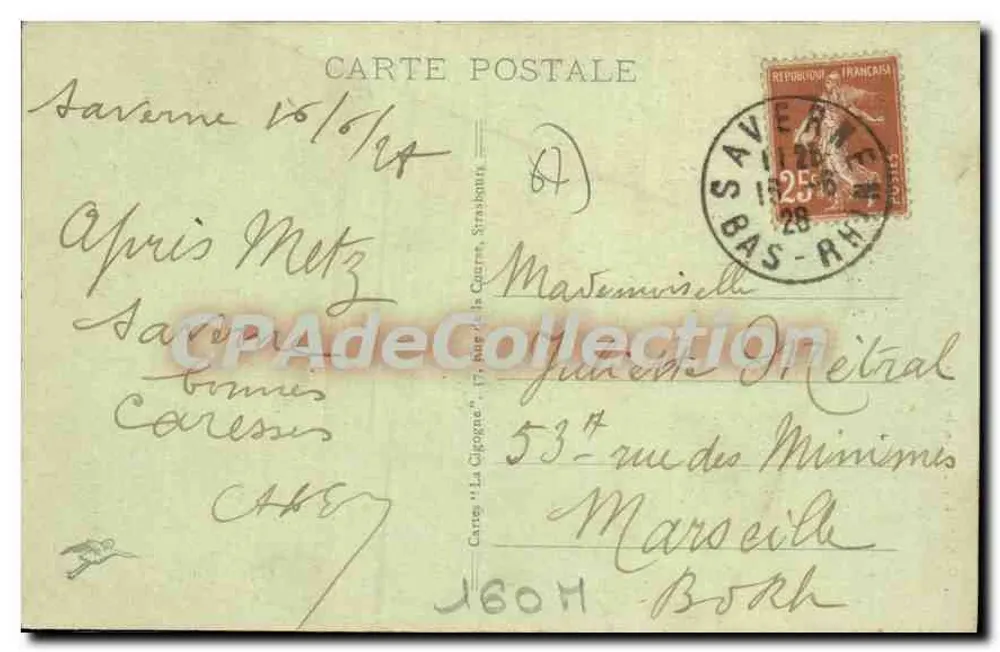 Saverne — Stara domowa — Karta pocztowa nr 12, wydana przez 'La Cigogne' - Rewers