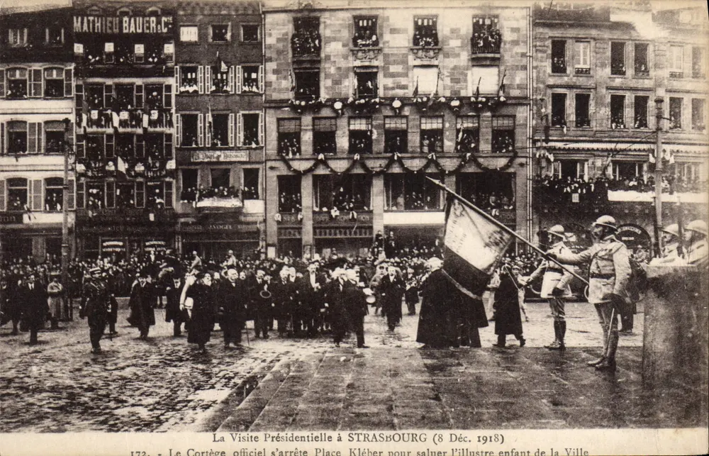 Präsidentenbesuch in Straßburg — Place Kléber — 8. Dez. 1918 — Verlag: Mathieu Bauer & Cie, Nr. 172 - Vorderseite