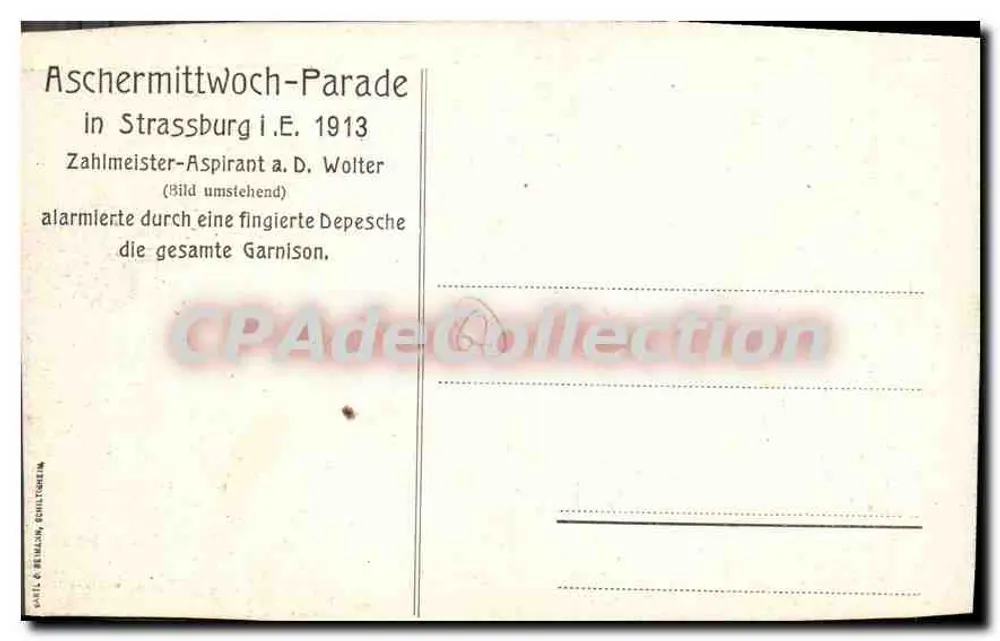 Aschermittwoch-Parade in Straßburg — 1913 — Verlag: Cassel & Béralan, Editionen - Rückseite