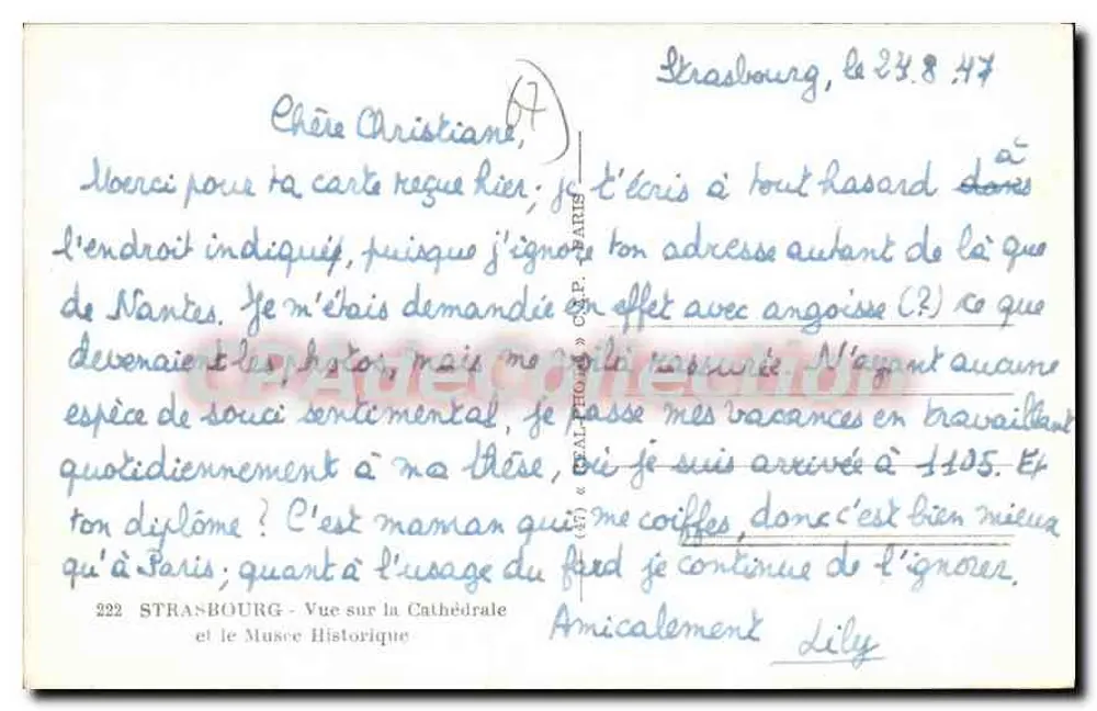 Straßburg — Ansicht der Kathedrale und des Historischen Museums — C.A.P. Nr. 222 - Rückseite